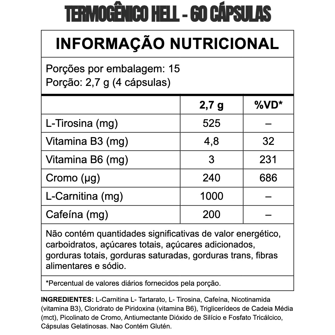 Termogênico Hell — tabela nutricional e ingredientes