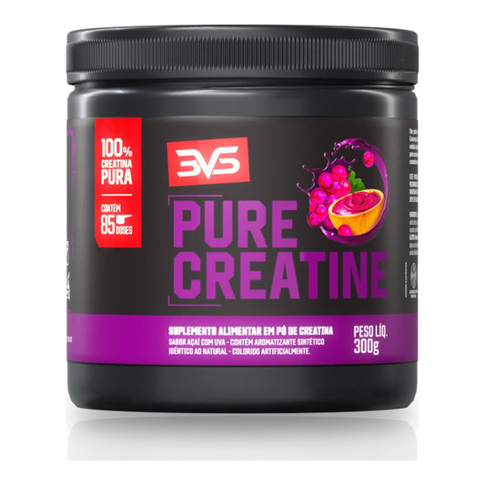 Creatina Pure Monohidratada Saborizada Açaí com Uva 300g — pote 3VS, 3g de creatina por dose
