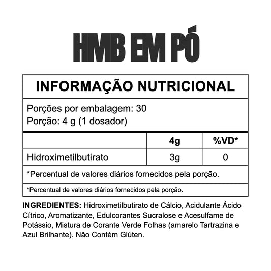 HMB em Pó Limão — informação nutricional e ingredientes
