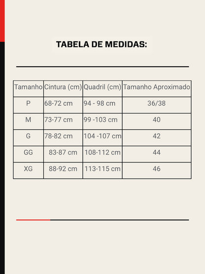 Tabela de medidas da Legging Cart3l 3VS