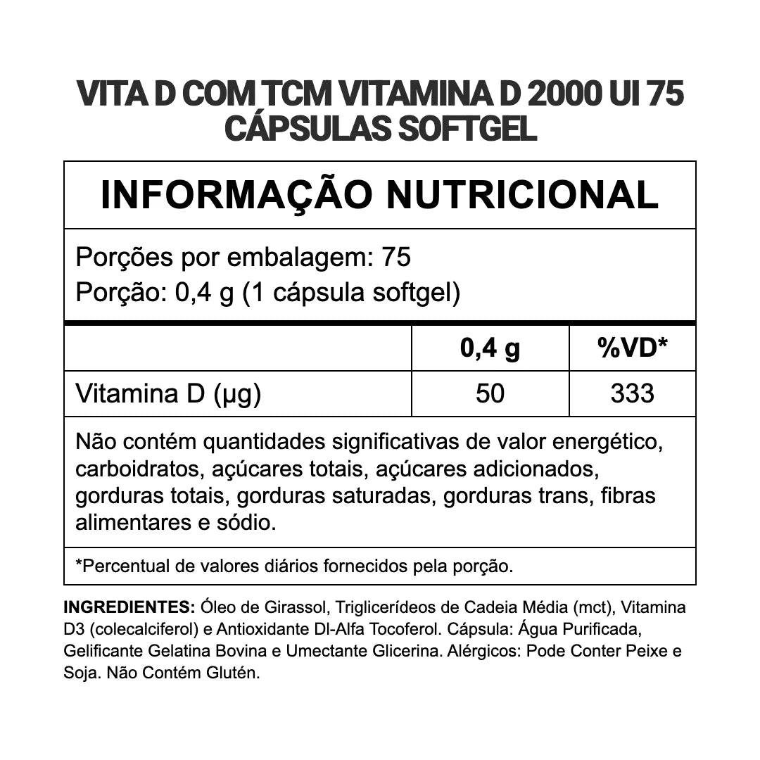 Vitamina D3 2000 UI com TCM - 75 Cápsulas Softgel | 3VS Nutrition — imagem 2