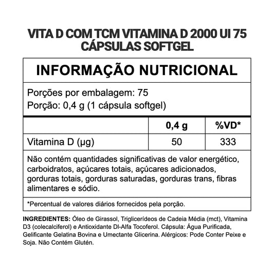 Vitamina D3 2000 UI com TCM - 75 Cápsulas Softgel | 3VS Nutrition — imagem 2
