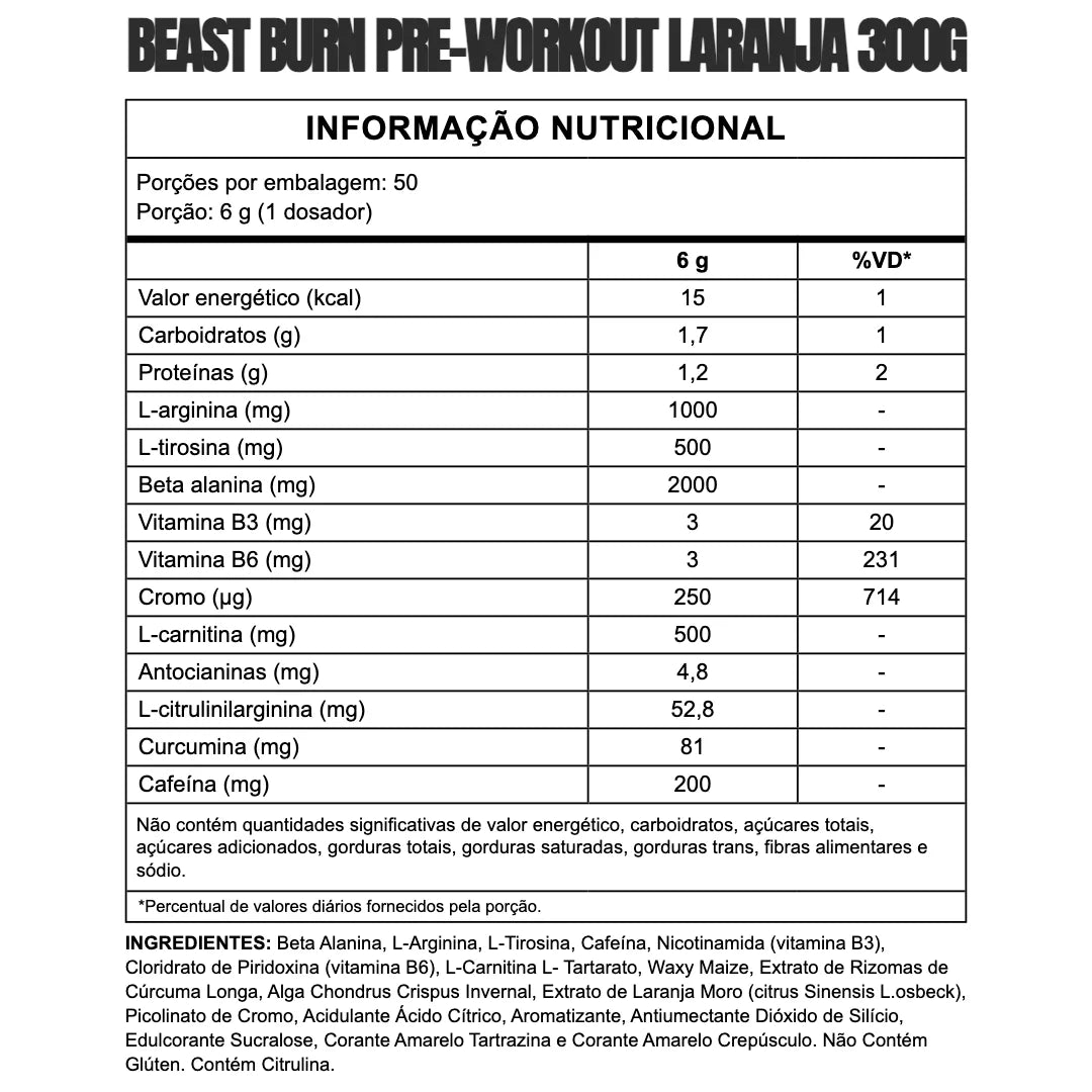 Pré-Treino Beast Burn Laranja 300g - 50 Doses | 3VS Nutrition — imagem 2