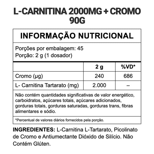 L-Carnitina 2000 + Cromo - 90g em Pó | 3VS Nutrition — imagem 2