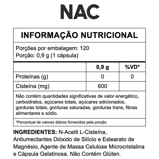 NAC (N-Acetil L-Cisteína) 600mg - 60 Cápsulas | 3VS Nutrition — imagem 8