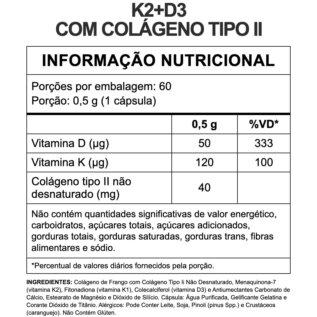 Vitamina K2+D3 com Colágeno Tipo II - 60 Cápsulas | 3VS Nutrition — imagem 2
