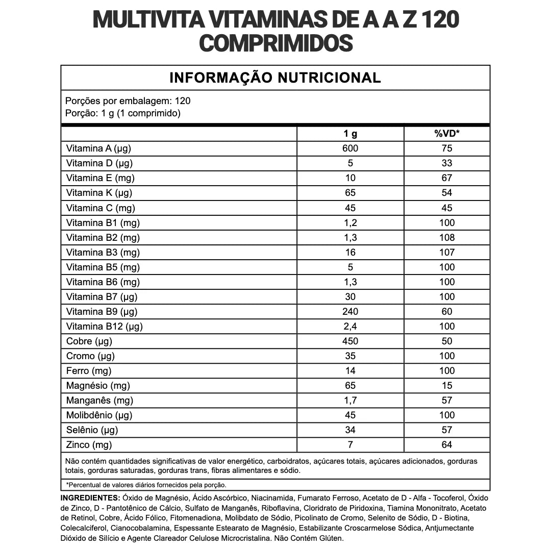 Multivita Vitaminas de A a Z - 120 Comprimidos | 3VS Nutrition — imagem 2
