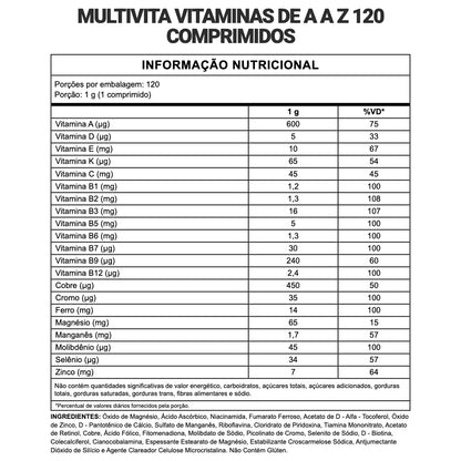 Multivita Vitaminas de A a Z - 120 Comprimidos | 3VS Nutrition — imagem 2
