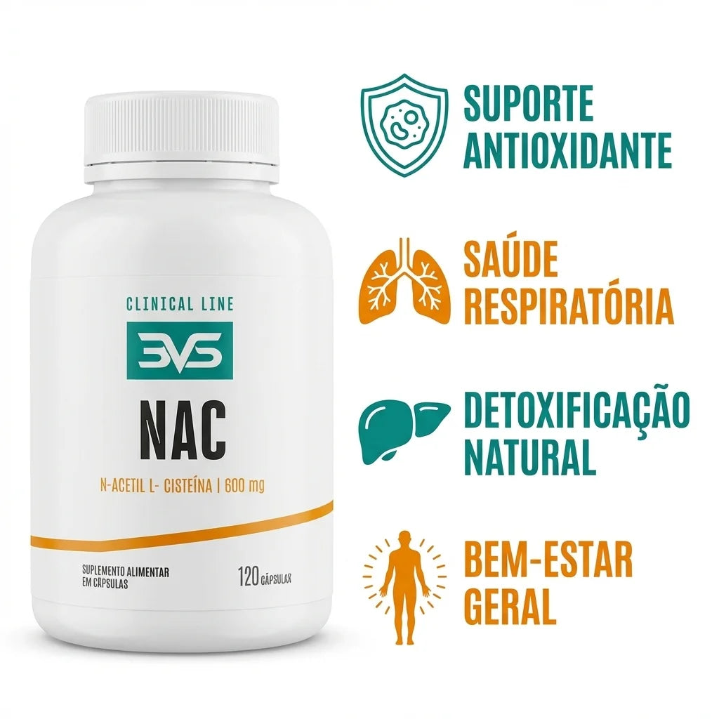 NAC (N-Acetil L-Cisteína) 600mg - 60 Cápsulas | 3VS Nutrition — imagem 2
