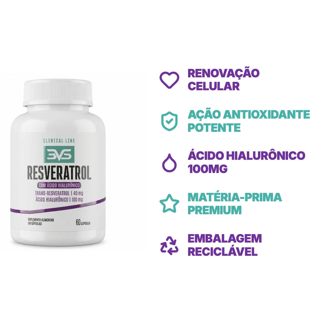 Resveratrol com Ácido Hialurônico - 60 Cápsulas | 3VS Nutrition — imagem 2