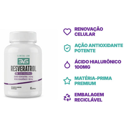 Resveratrol com Ácido Hialurônico - 60 Cápsulas | 3VS Nutrition — imagem 2