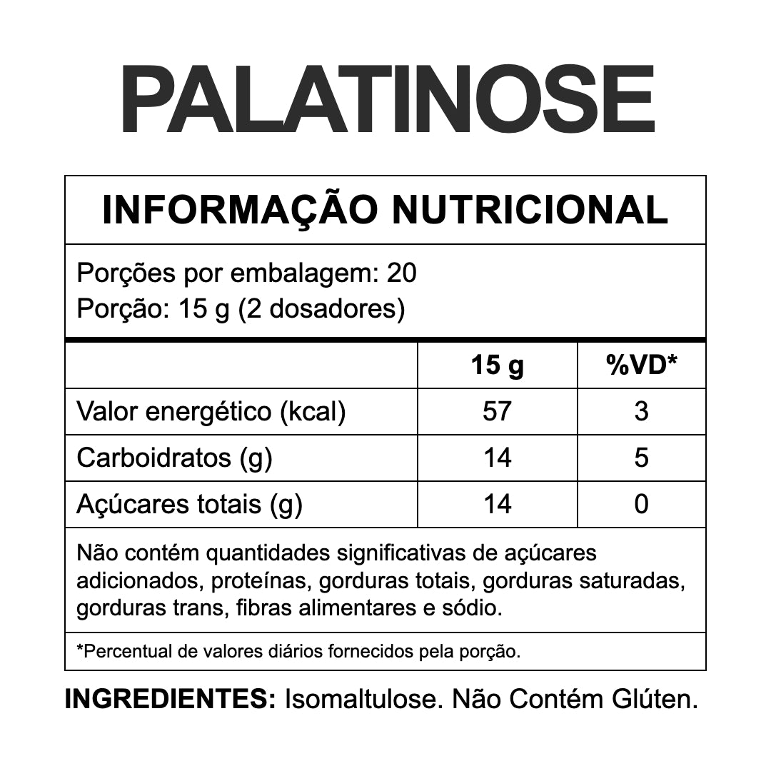 Palatinose 3VS — tabela nutricional 300g, 20 porções, isomaltulose