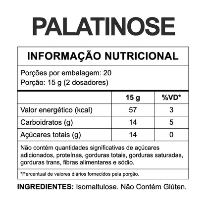 Palatinose 3VS — tabela nutricional 300g, 20 porções, isomaltulose