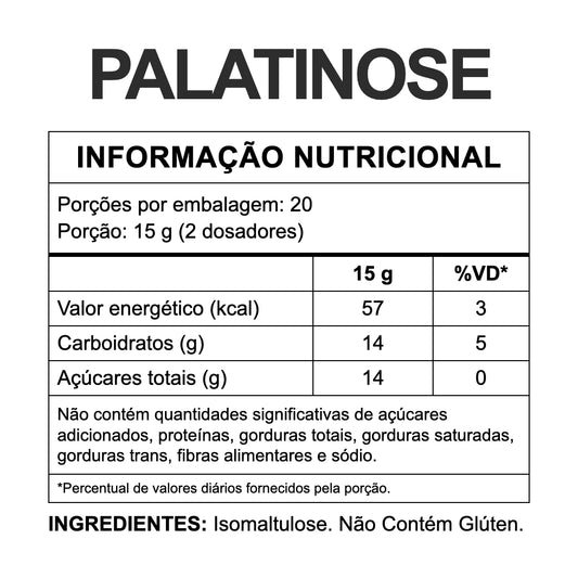Palatinose 3VS — tabela nutricional 300g, 20 porções, isomaltulose