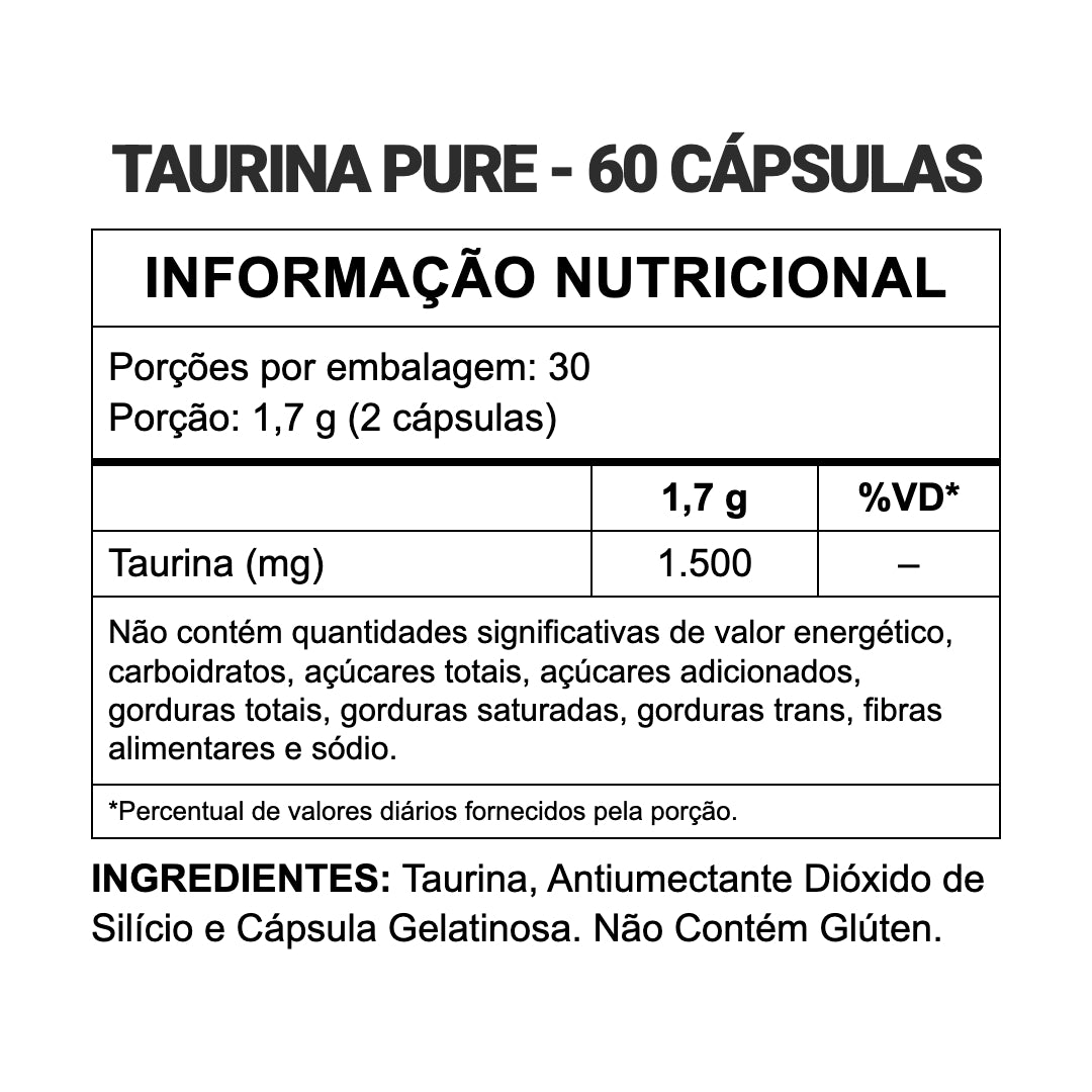 Taurina Pure — informação nutricional e ingredientes