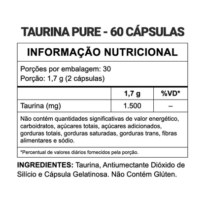 Taurina Pure — informação nutricional e ingredientes