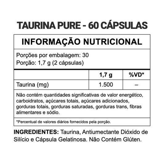 Taurina Pure — informação nutricional e ingredientes