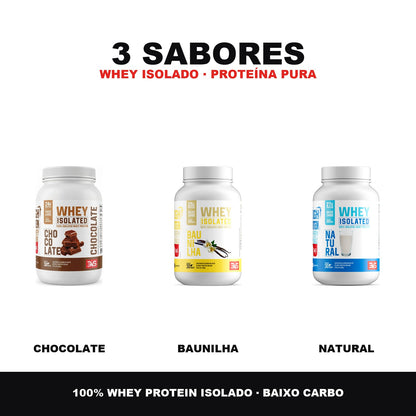 Whey Isolado 3VS nos 3 sabores: Chocolate, Baunilha e Natural — 100% proteína isolada