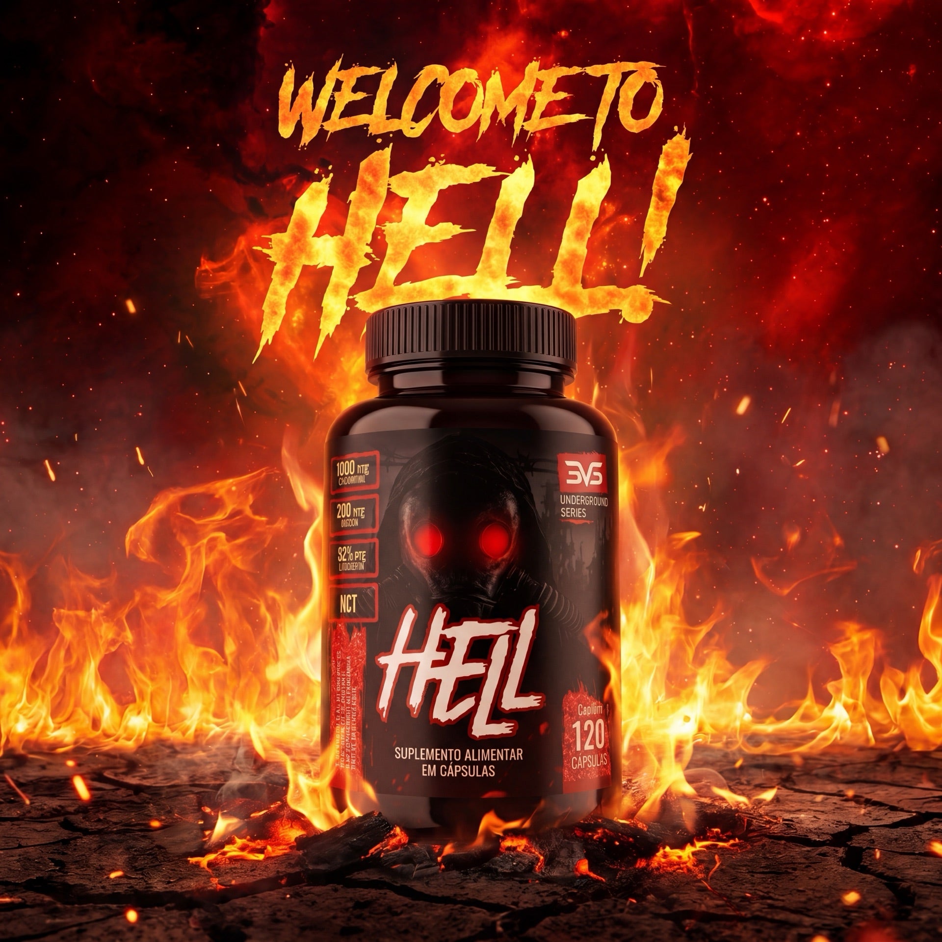 Termogênico Hell 60 e 120 cápsulas · suplemento alimentar 3VS Nutrition Underground