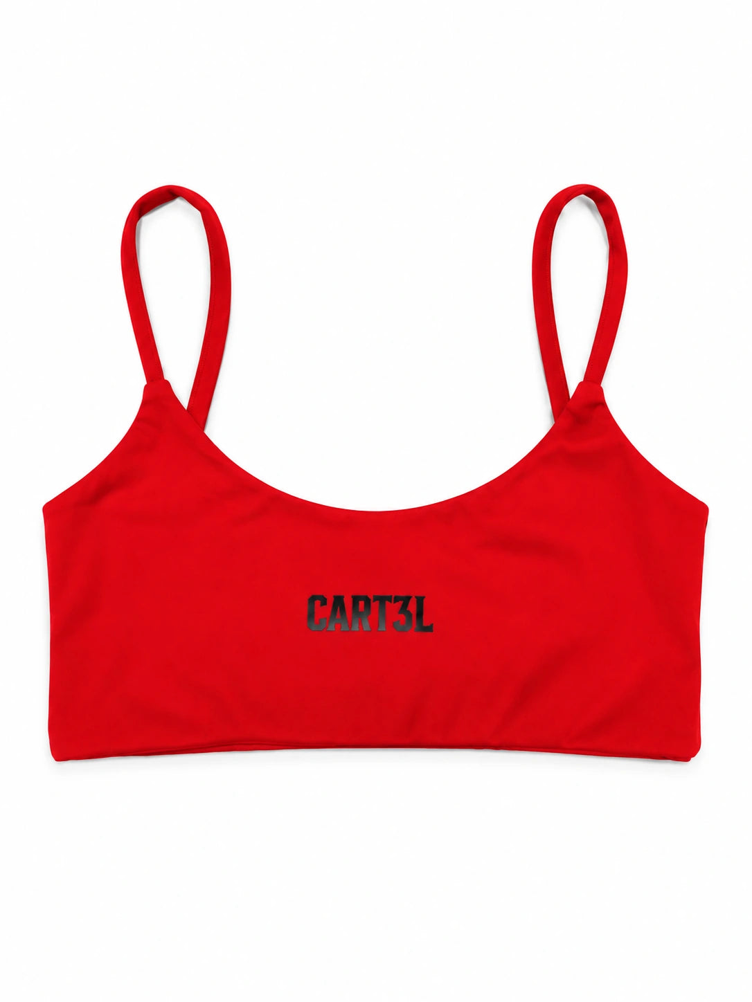 Top Original Cart3l vermelho com alças finas e logo preto, vista frontal
