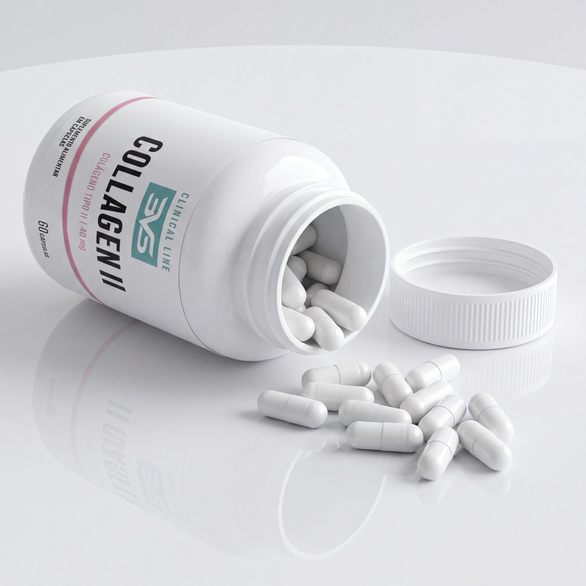Colágeno Tipo II 3VS Clinical · 40 mg de colágeno tipo II não desnaturado por cápsula · 60 cápsulas