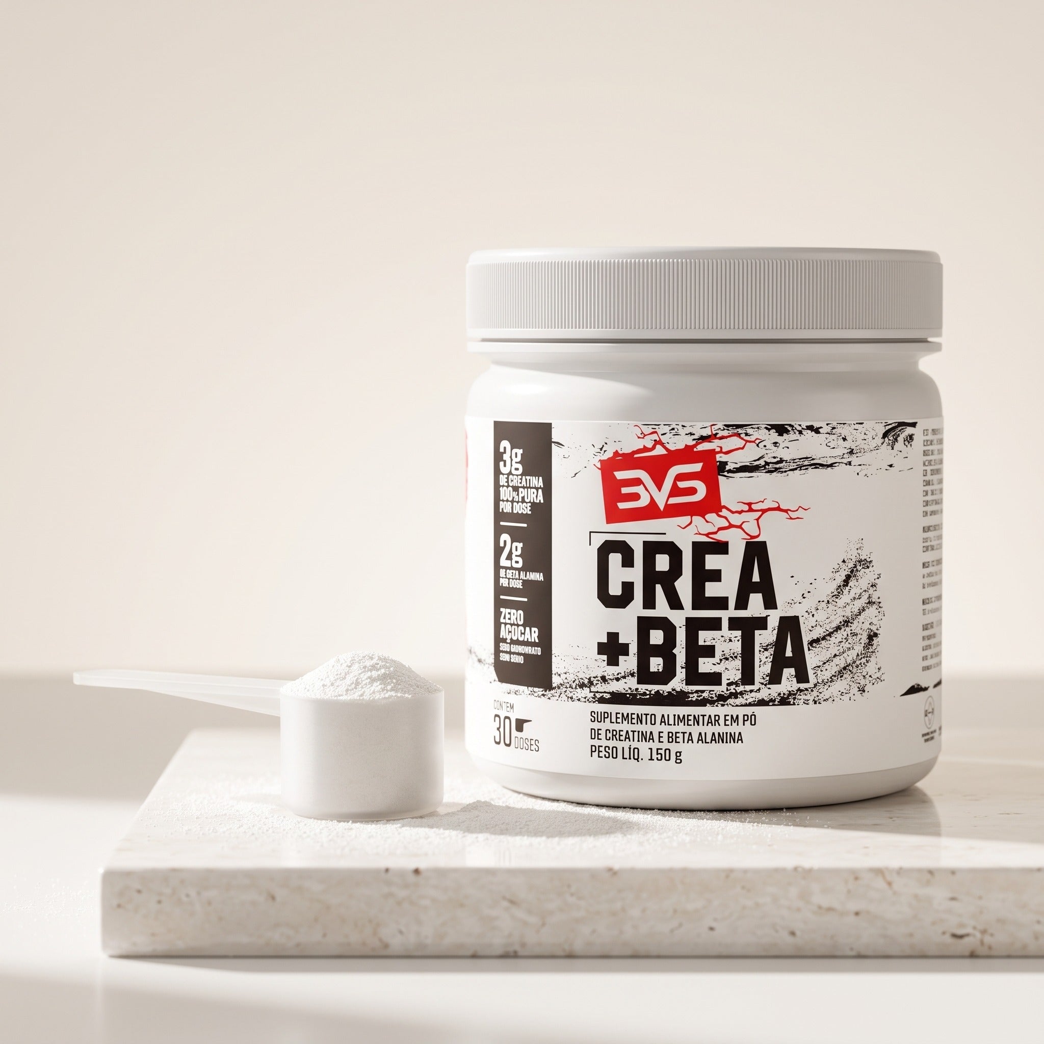 Crea+Beta 3VS · Creatina monohidratada + beta-alanina · 150g · 3g creatina + 2g beta-alanina por dose · zero açúcar · notificação Anvisa