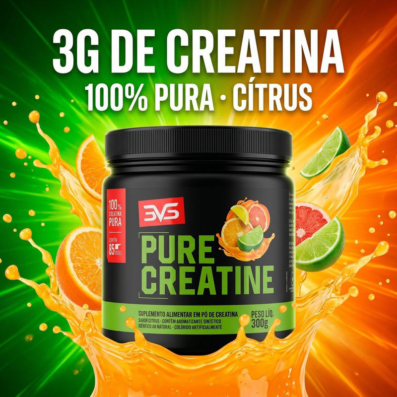 Creatina Pure Monohidratada 3VS sabor Cítrus — 3g de creatina por dose, 300g