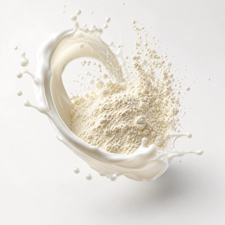 Leite e proteína em pó representando o sabor Natural da Whey Isolada 3VS